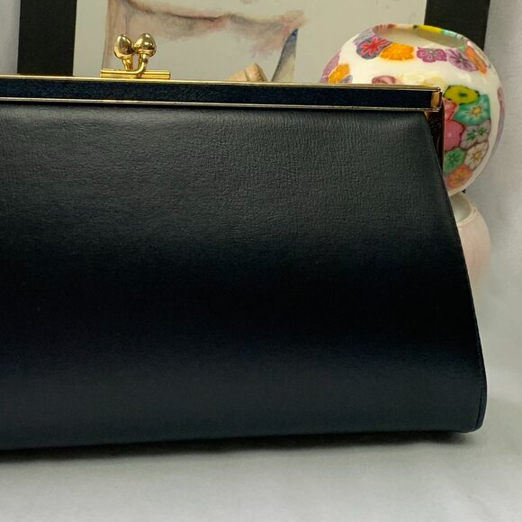 Vtg Dark Blue Clutch Purse with handle - Picture 3 of 16